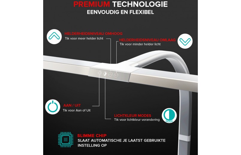 Bureaulamp Leeslamp wit ultra breed met dimfunctie