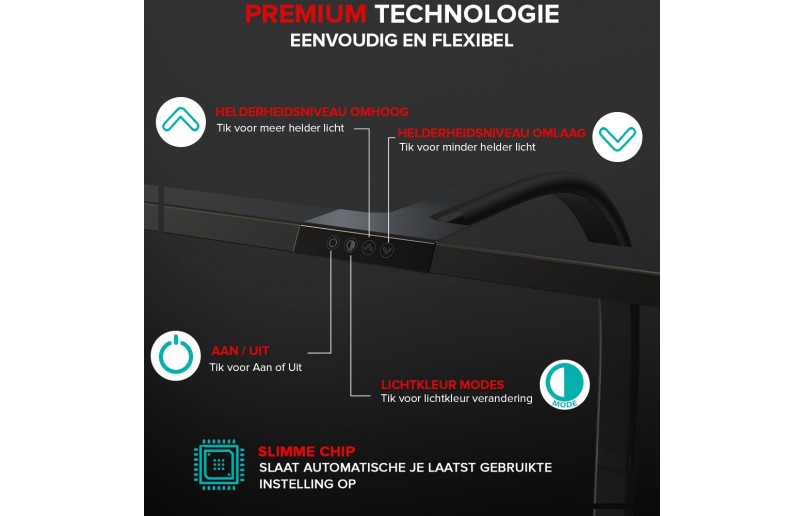 Bureaulamp Leeslamp zwart ultra breed met dimfunctie