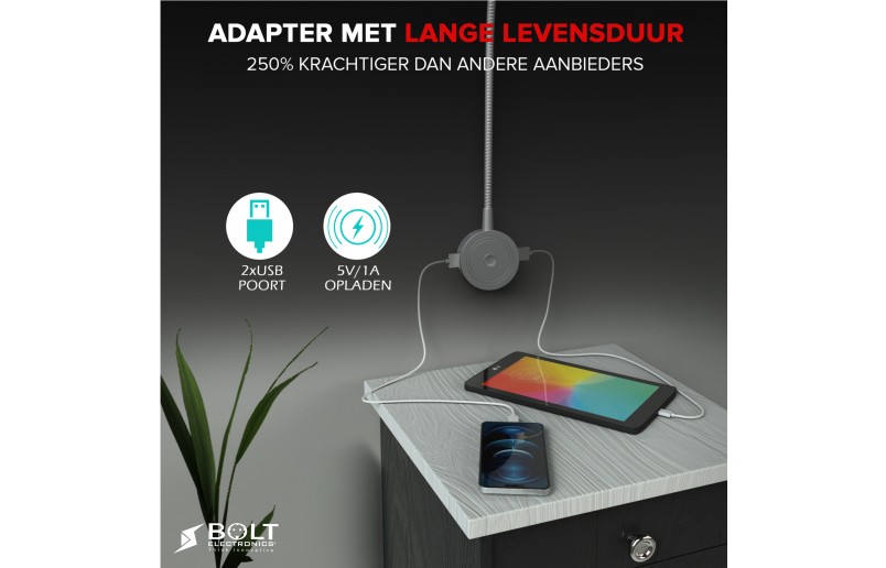 LED Bedlampjes met flexibele arm, dimfunctie en USB - BLL1001