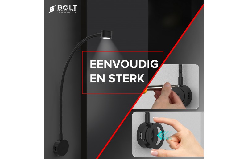 LED Bedlampjes met flexibele arm, dimfunctie en USB - BLL1001