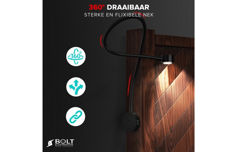 LED Bedlampjes met flexibele arm, dimfunctie en USB - BLL1001