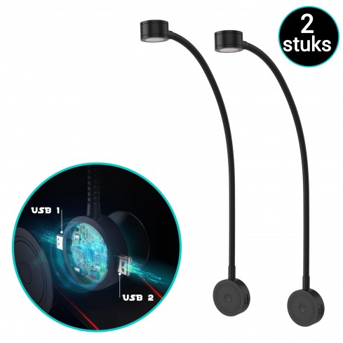 LED Bedlampjes met flexibele arm, dimfunctie en USB (2 stuks)