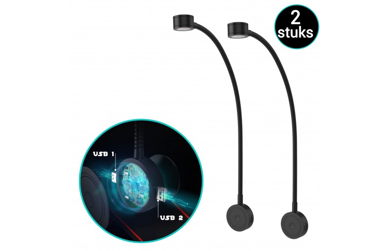 LED Bedlampjes met flexibele arm, dimfunctie en USB - BLL1001