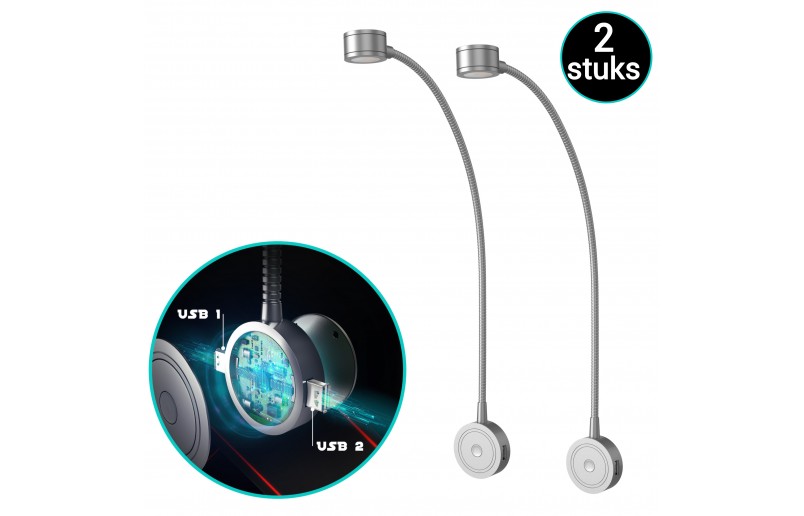 LED Bedlampjes met flexibele arm, dimfunctie en USB - BLL1001