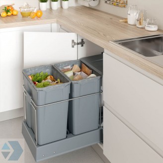 Uittrekbare inbouw afvalbak 2x30 liter extra zwaar