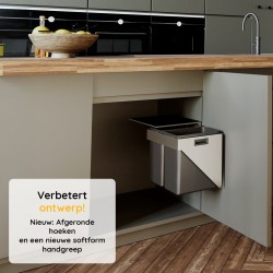 Uittrekbare Inbouw afvalbak 2x20 liter hangend zijwand montage