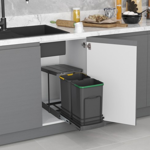 Uittrekbare inbouw afvalbak 2x12 liter 