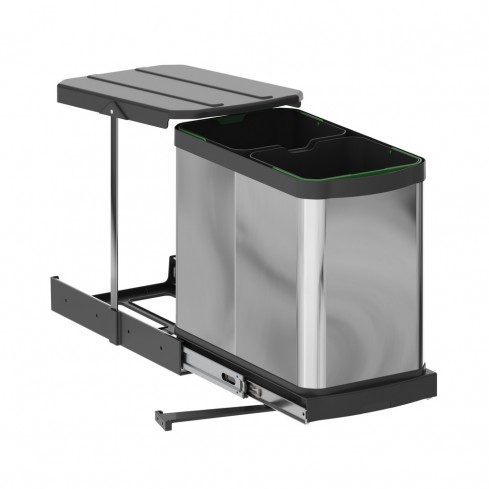 Uittrekbare inbouw afvalbak 2x12 liter RVS