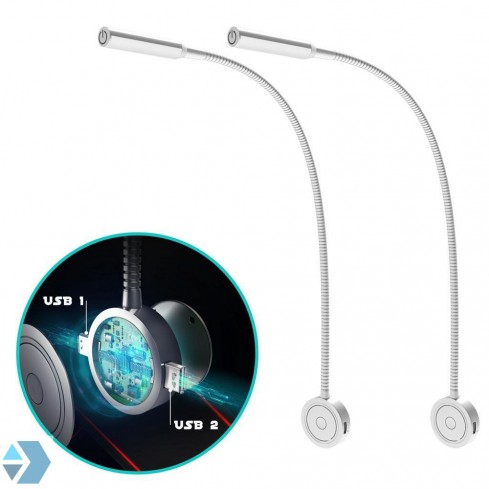 LED Bed leeslampjes met dimfunctie en dubbele USB poort (2 stuks)