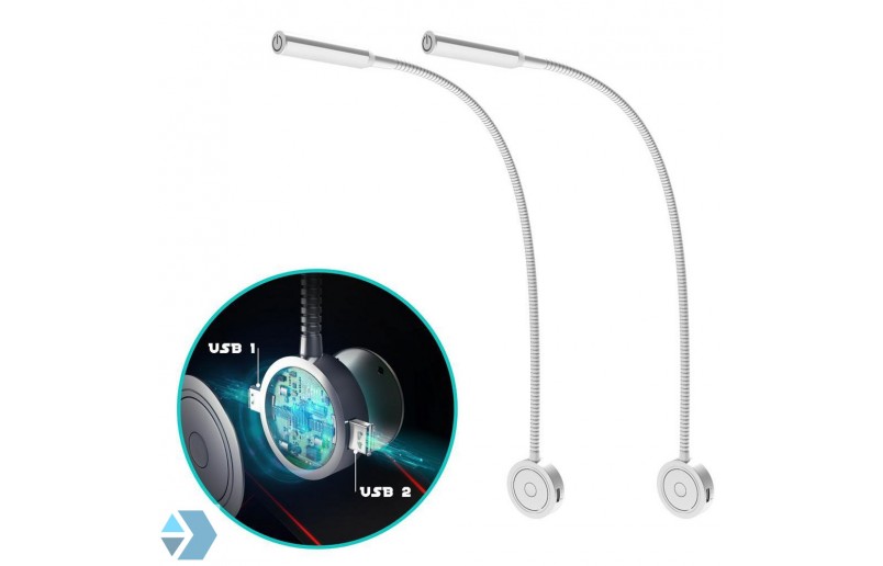 LED Bed leeslampjes (2) met dubbele USB poort 