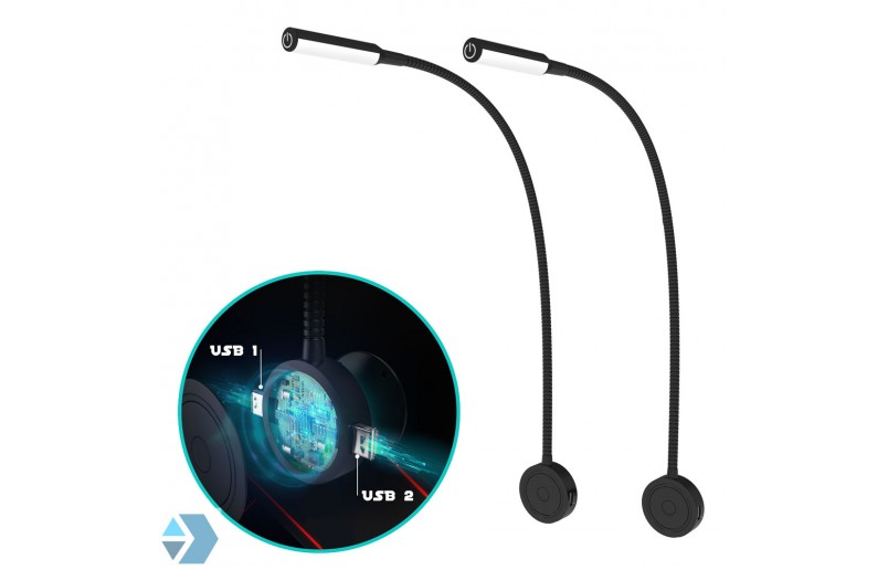 LED Bed leeslampjes (2) met dubbele USB poort 