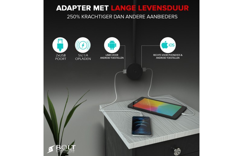 LED Bed leeslamp met dubbele USB poort