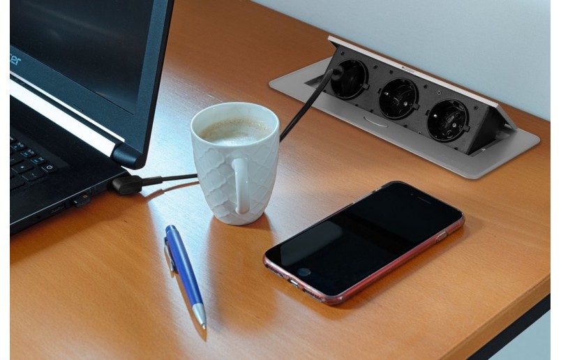 Bureaustopcontact zilver met 3 stopcontacten