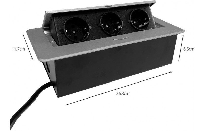 Bureaustopcontact zilver met 3 stopcontacten