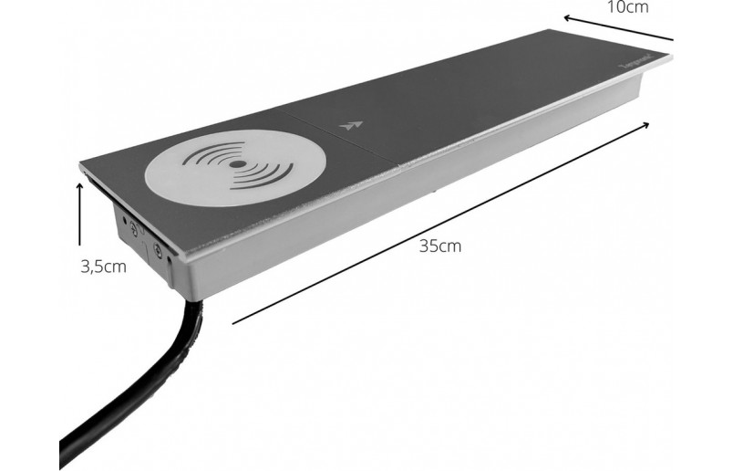 Bureaustopcontact zilver met 2 stopcontacten, 2 USB poorten, 2 internetaansluiting en draadloze oplader