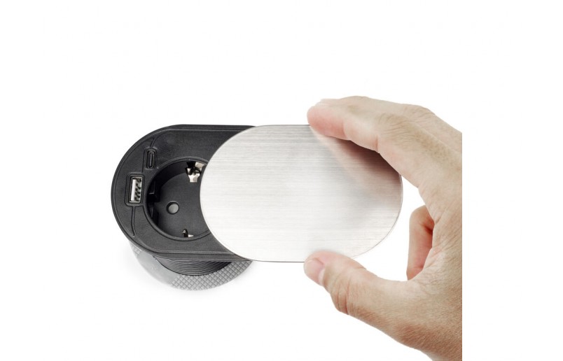 Meubel stopcontact inbouw met RVS deksel - SC1000RVS