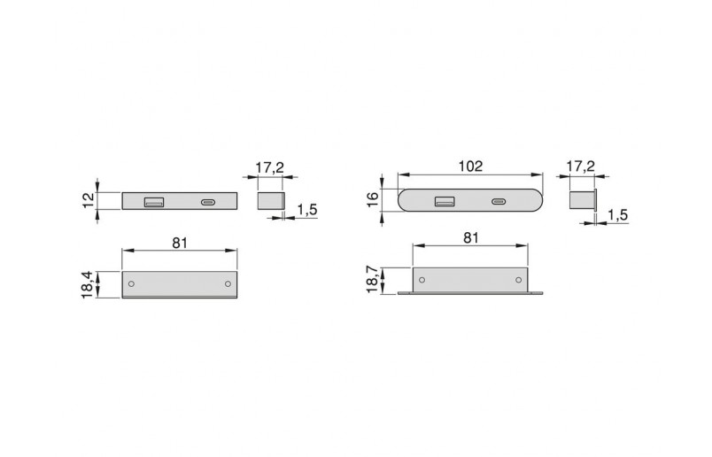 Meubel stopcontact voor inbouw en onderbouw met USB en USB-C 