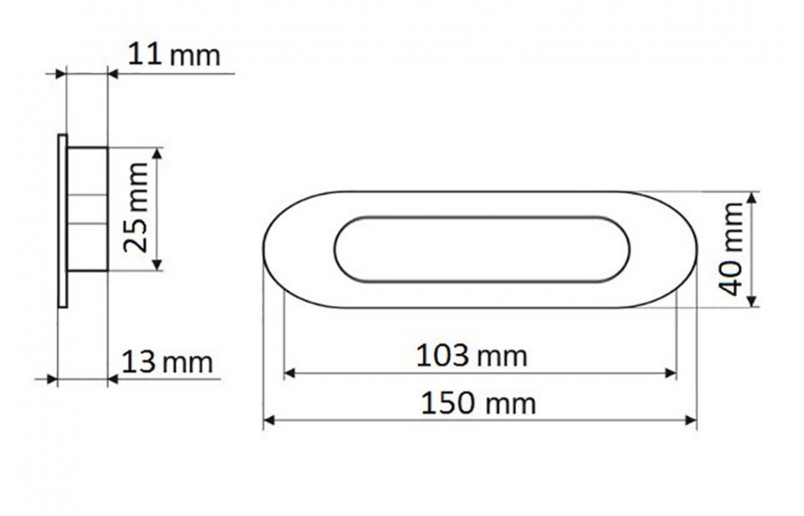 Inlaatgreep 150 x 40mm ovaal