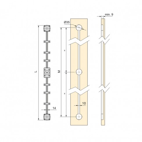 Deurspanbeslag infreesbaar en inkortbaar 1970 mm