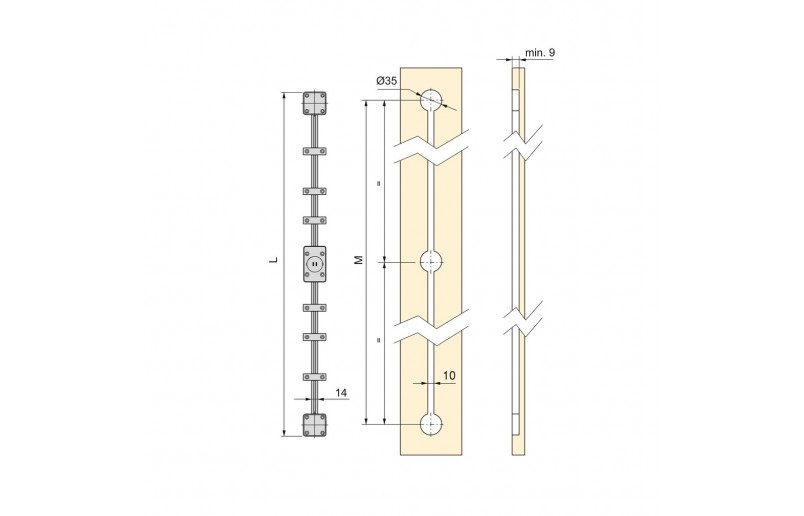 Deurspanbeslag infreesbaar en inkortbaar 2290 mm