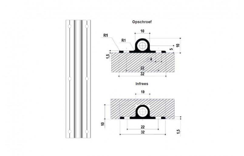 Deurspanbeslag infreesbaar/opschroefbaar 2200 mm