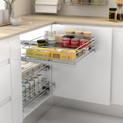 Draadmand / schuiflade Menage Confort met zelfsluitende ondergeleiding voor kastfront van 400 tot 600 mm