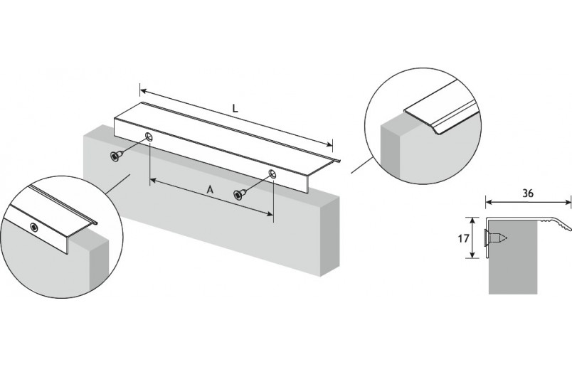 Greep curve alu grijs 45 mm