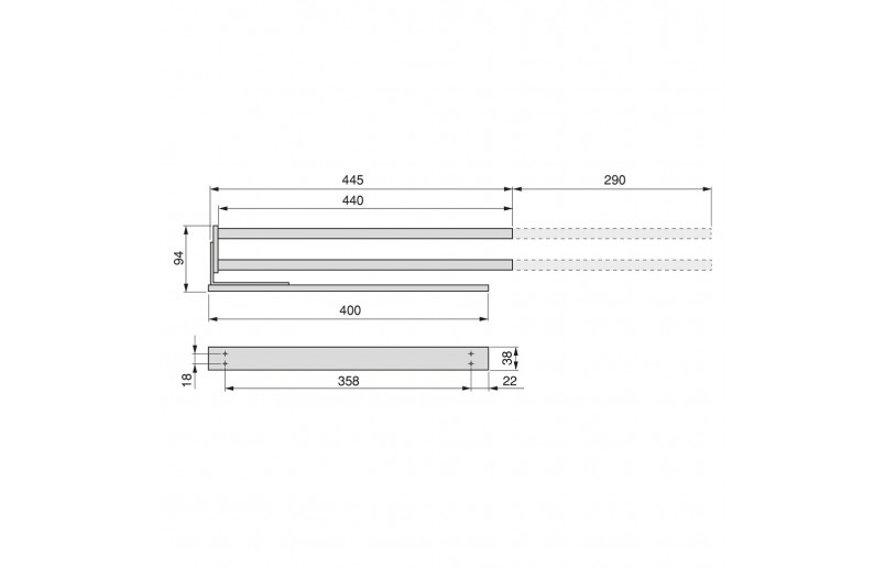 Handdoekhouder uittrekbaar aluminium 440 mm met 2 armen