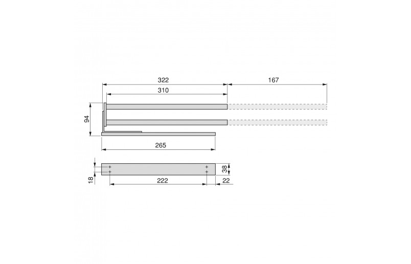 Handdoekhouder uittrekbaar aluminium 310 mm met 2 armen