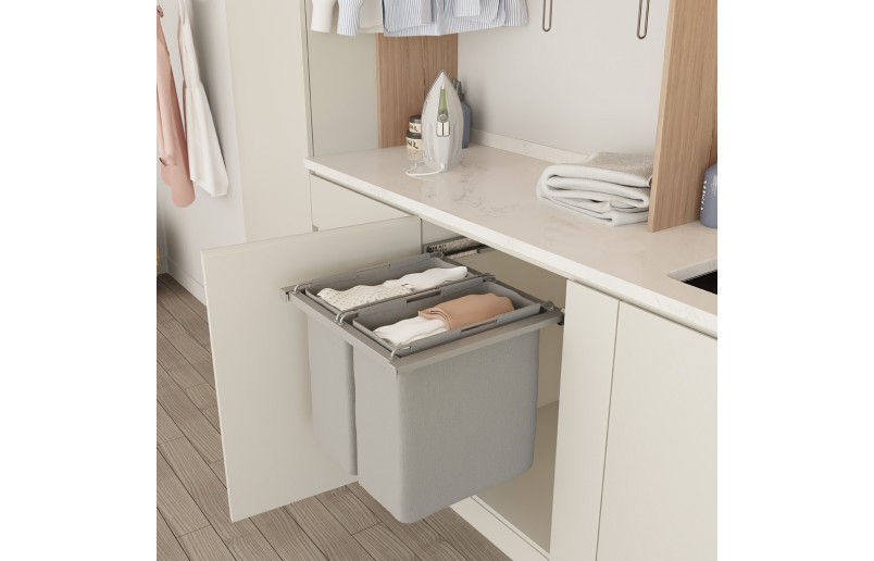 Stoffen uittrekbare wasbare wasmand/wassorteerder 40+40 liter voor kastfront 600 mm