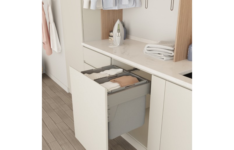 Stoffen uittrekbare wasbare wasmand/wassorteerder 40+40 liter voor vast kastfront 600 mm