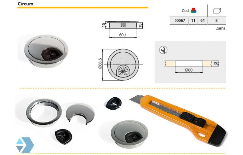 Kabeldoorvoer mat chroom ø 60mm metaal