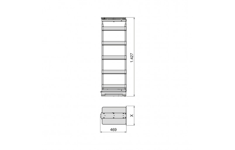 Uittrekframe draaibaar voor keukenkasten met hoogte 143 cm en kastbreedte 400 mm