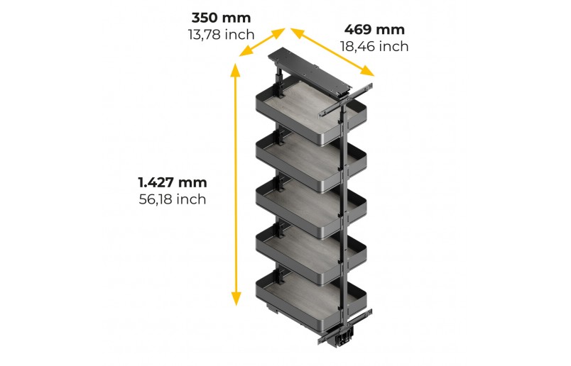 Uittrekframe draaibaar voor keukenkasten met hoogte 143 cm en kastbreedte 400 mm