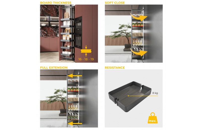 Uittrekframe draaibaar voor keukenkasten met hoogte 178 cm en kastbreedte 400 mm
