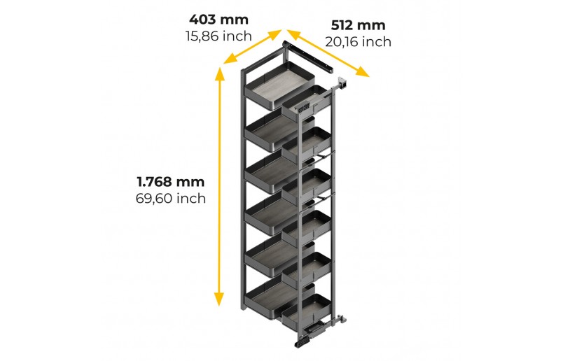 Uittrekframe voor keukenkasten met hoogte 178 cm en kastbreedte 450 mm