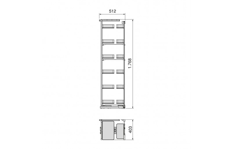 Uittrekframe voor keukenkasten met hoogte 178 cm en kastbreedte 450 mm