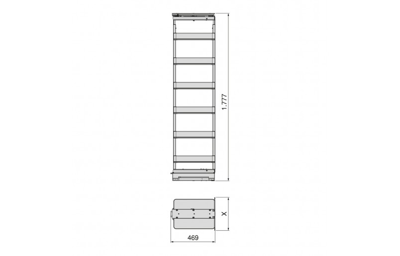 Uittrekframe draaibaar voor keukenkasten met hoogte 178 cm en kastbreedte 400 mm