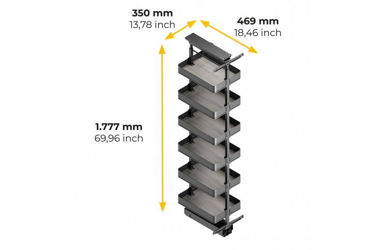 Uittrekframe draaibaar voor keukenkasten met hoogte 178 cm en kastbreedte 400 mm