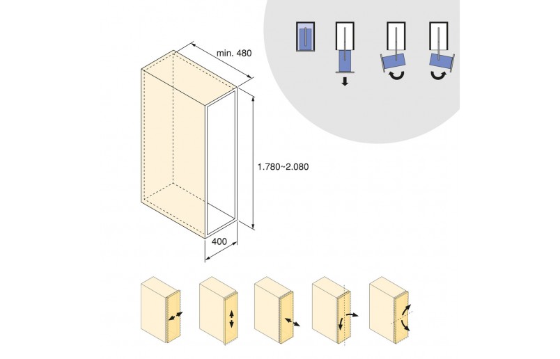 Uittrekframe draaibaar voor keukenkasten met hoogte 178 cm en kastbreedte 400 mm