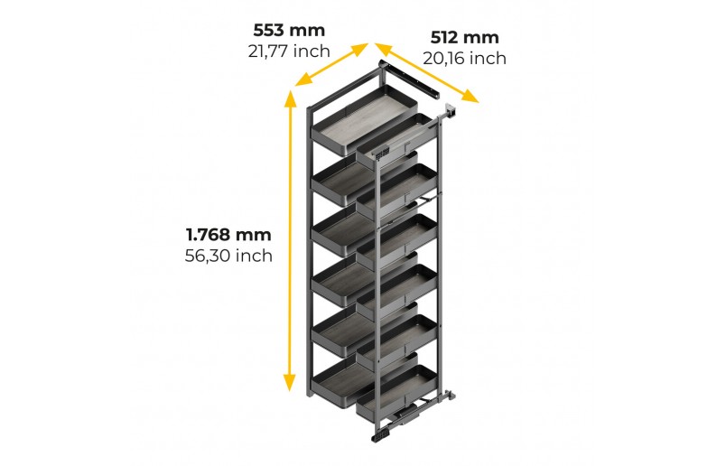 Uittrekframe voor keukenkasten met hoogte 178 cm en kastbreedte 600 mm