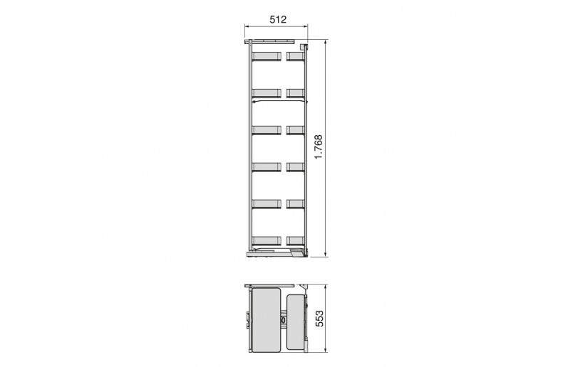Uittrekframe voor keukenkasten met hoogte 178 cm en kastbreedte 600 mm