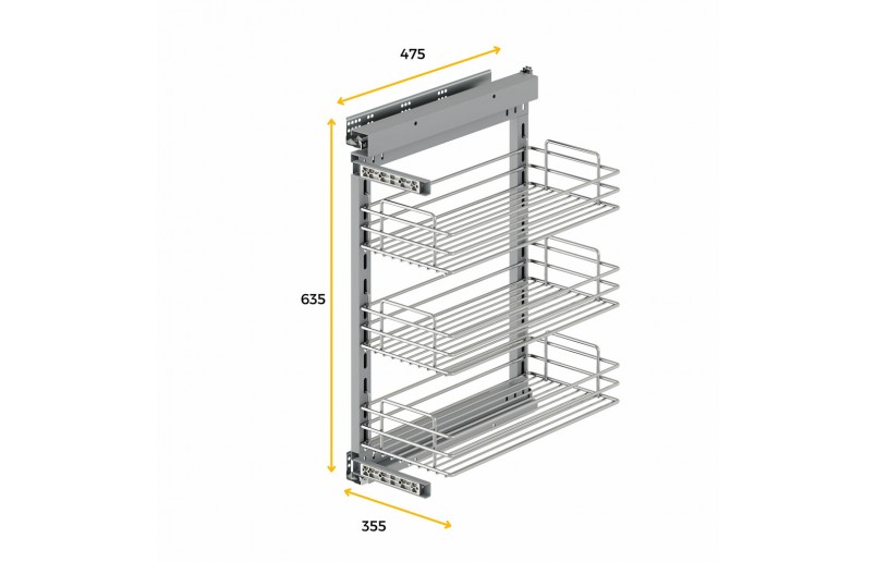 Uittrekframe met wandbevestiging links voor keukenkasten met kastbreedte 400 mm