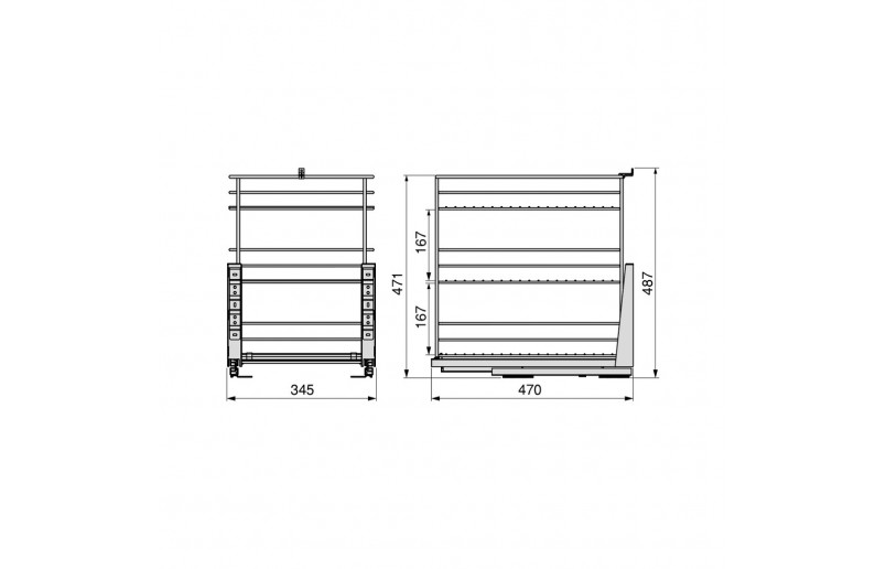 Uittrekframe met 3 manden voor keukenkasten met kastbreedte 400 mm