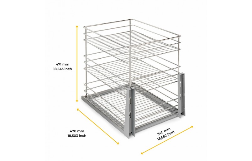 Uittrekframe met 3 manden voor keukenkasten met kastbreedte 400 mm