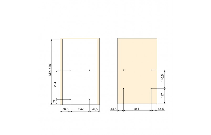 Uittrekframe met 3 manden voor keukenkasten met kastbreedte 400 mm