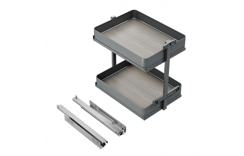 Uittrekframe met 2 opberg plateaus voor keukenkasten met breedte 400 mm