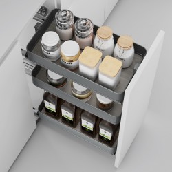 Uittrekframe met 3 opberg plateaus voor keukenkasten met breedte 300 mm