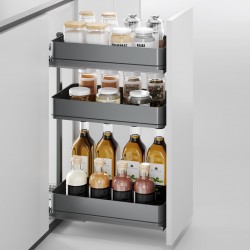 Uittrekframe met 3 opberg plateaus voor keukenkasten met breedte 300 mm