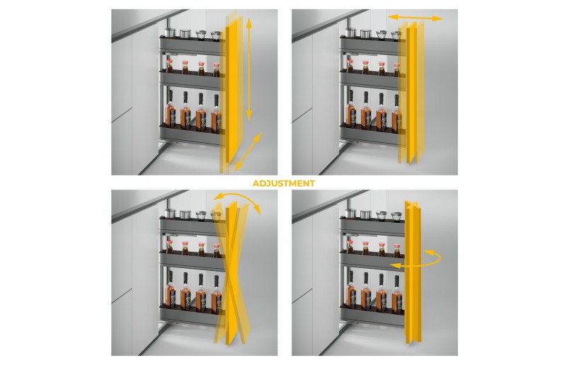 Uittrekframe met 3 opberg plateaus voor keukenkasten met breedte 400 mm